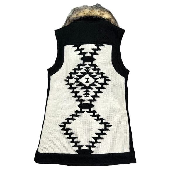 THREAD & Supply Wool Blend Knit Back Moto Vest Faux Fur Small - Picture 4 of 6